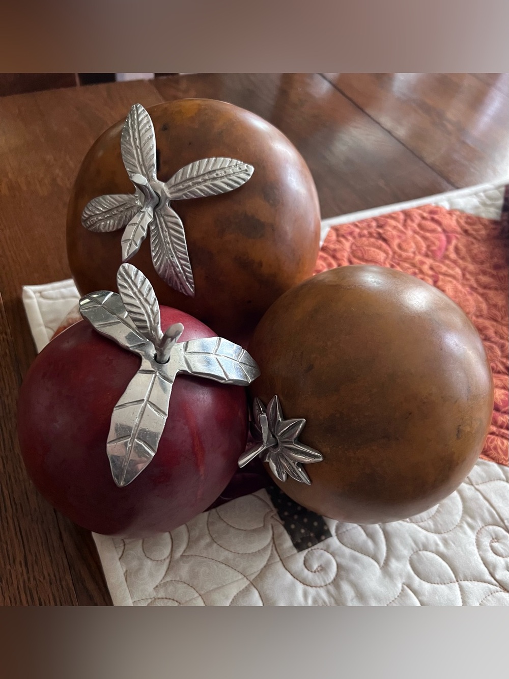 Set (3) Natural Dried Gourds Silver Leaves 🍂